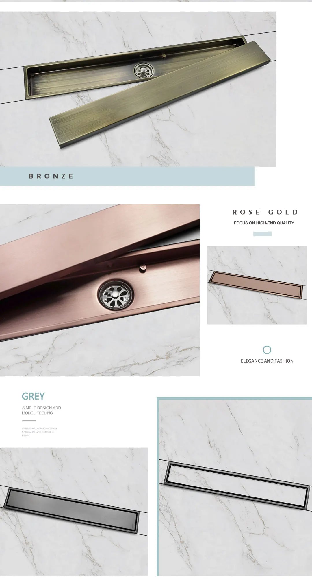 304 Stainless Steel Bathroom Drain Brushed Rose Gold