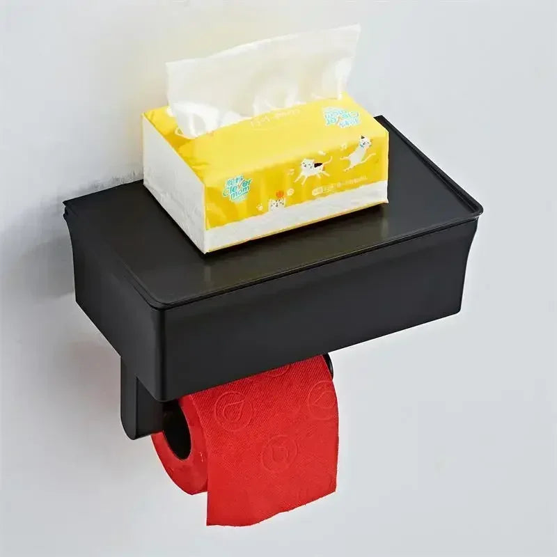 In Adhesive Toilet Paper Holder Box Shelf Storage