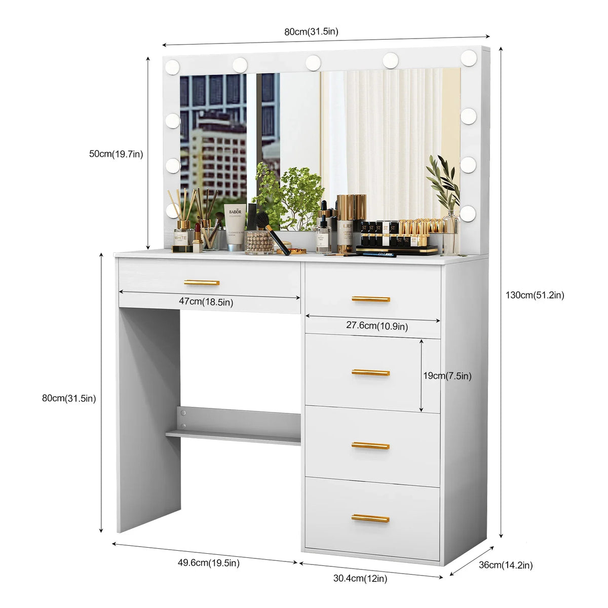 White Dressing Table Large Hollywood Mirror 11 Led