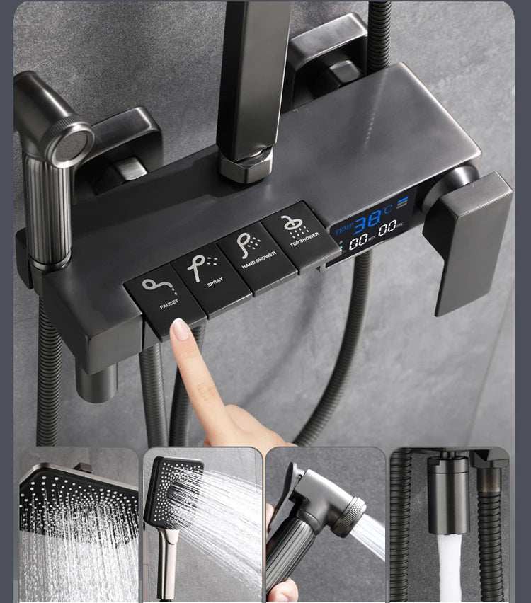 Smart Thermostatic Digital Bathroom Shower 12 Inch Rainfall