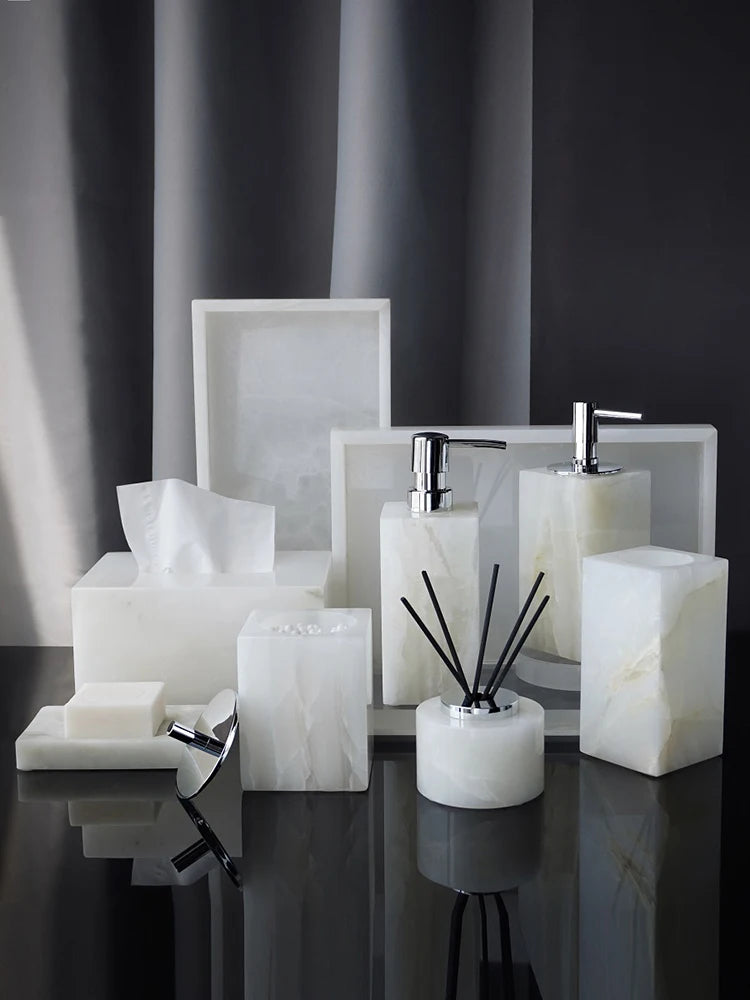 White Onyx Natural Marble Bathroom Luxury Soap Dispenser