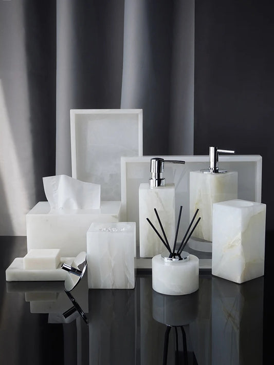 White Onyx Natural Marble Bathroom Luxury Soap Dispenser