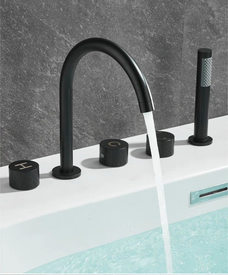 Gray Luxury Brass Deck-Mounted 5-Holes Bathroom Bath Tub