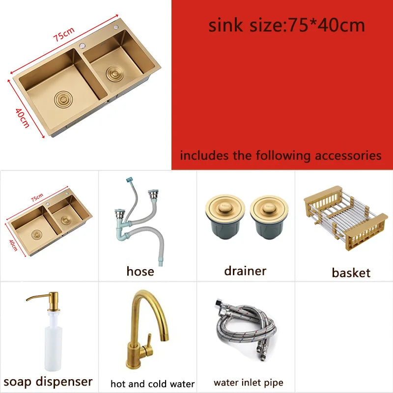 Gold Sink Above Counter Double Bowl Goldn Basket