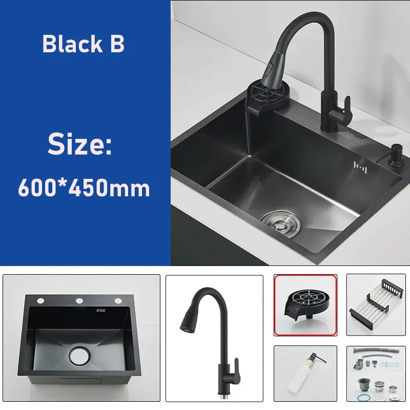 304 Stainless Steel Black/Brushed Nickel Sink Waterfall Faucet