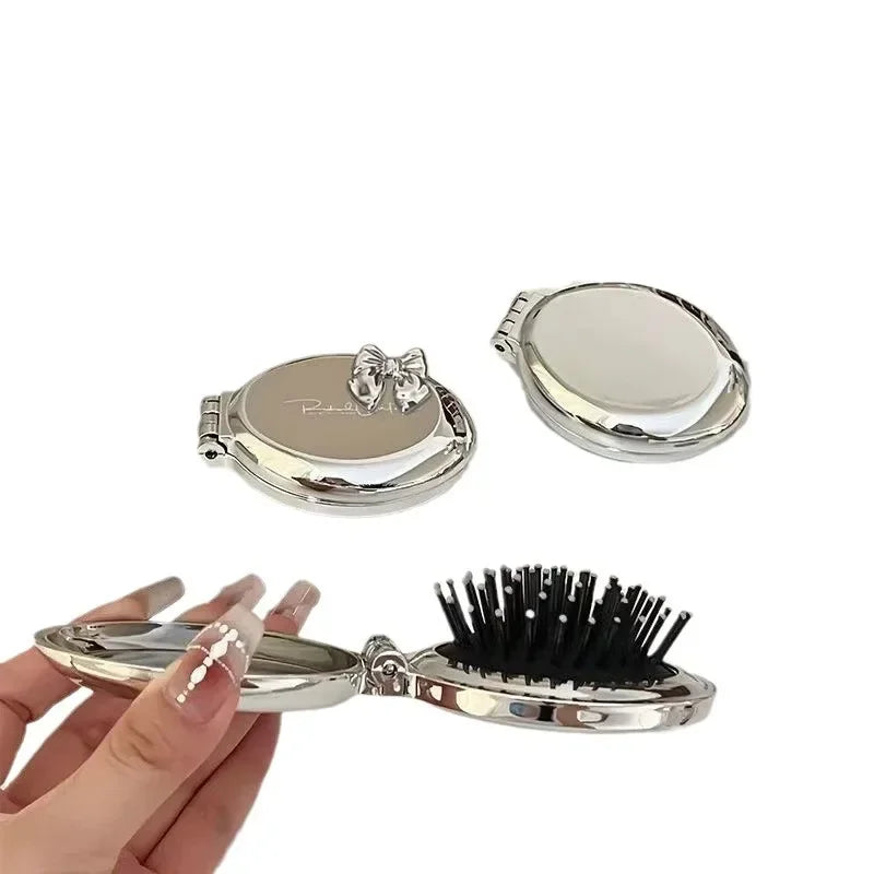 Mini Silver Folding Comb Makeup Mirror Women Girl