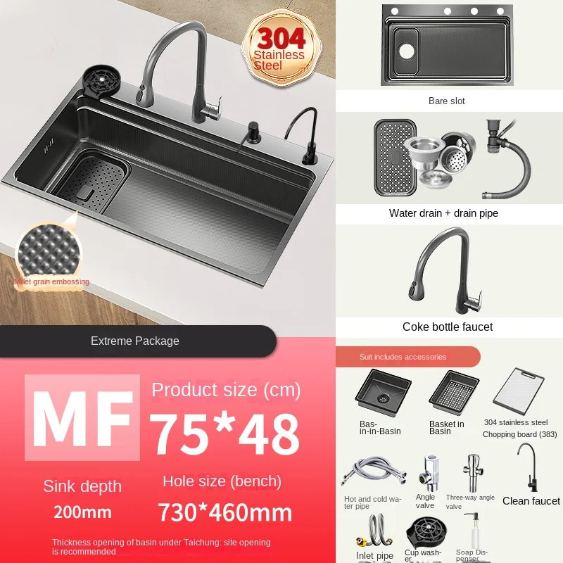 304 Stainless Steel Sink Black Large Slot Wash