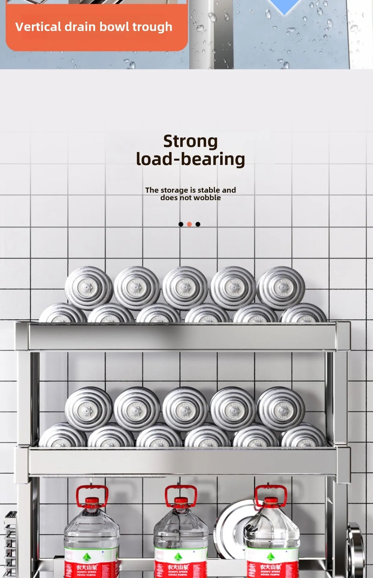 304 Stainless Steel Sink Storage Rack Layers Shelf