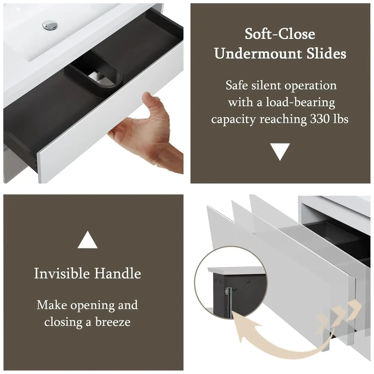 36 Inch Floating Bathroom Vanity Sink Large Storage