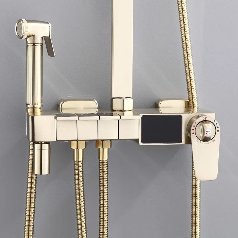 Brushed Gold Thermostatic Digital Bathroom Shower Inch Rain