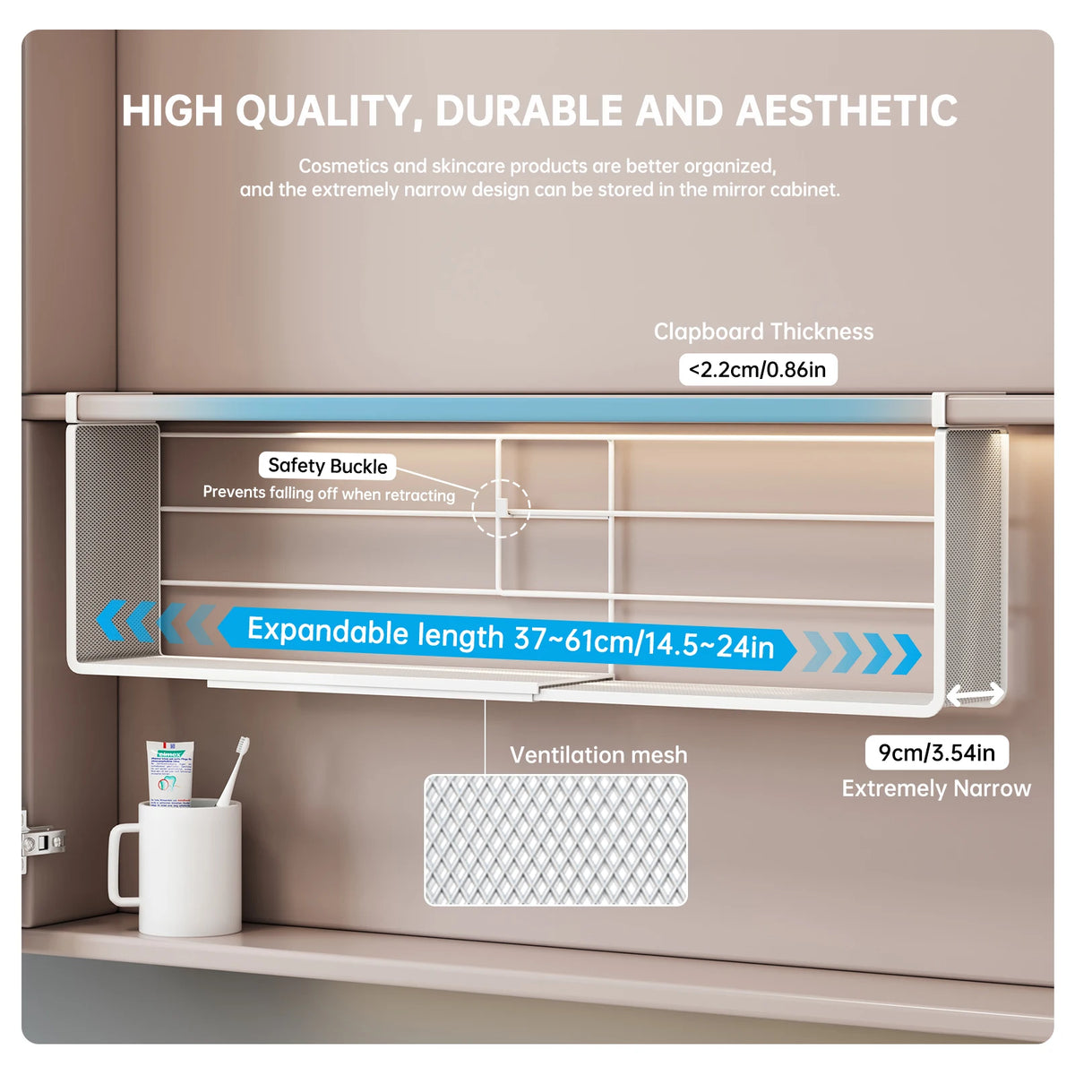 Mirror Cabinet Storage Box Layered Partitions Hanging Basket