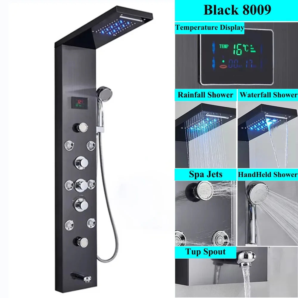 Led Shower Panel Tower System Rain Waterfall Shower