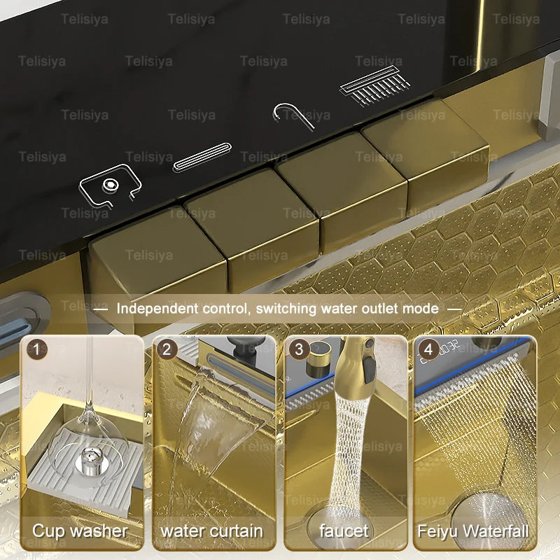 Stainless Steel Sink Waterfall Digital Display Faucet Large