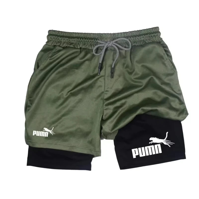 Men Summer Breathable 2-In-1 Double-Layer Compression Shorts