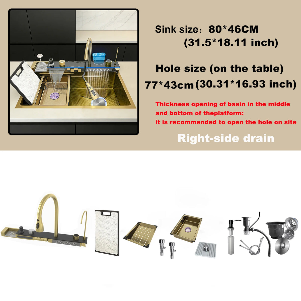 Stainless Steel Waterfall Sink Large Slot Integrated Sinks