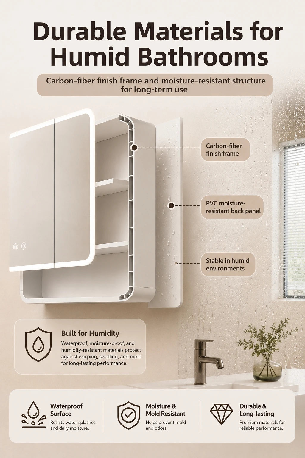 Led Bathroom Mirror Cabinet Anti Fog Wall Mounted
