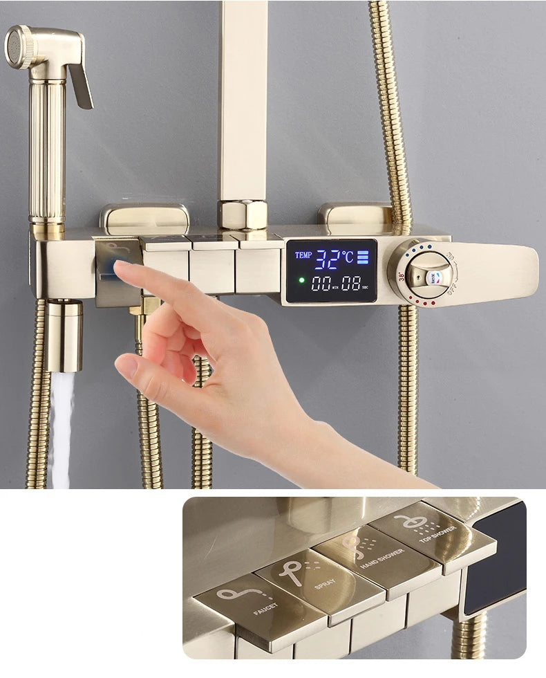12 Inch Rainfall Shower System Bathroom Luxury Thermostatic