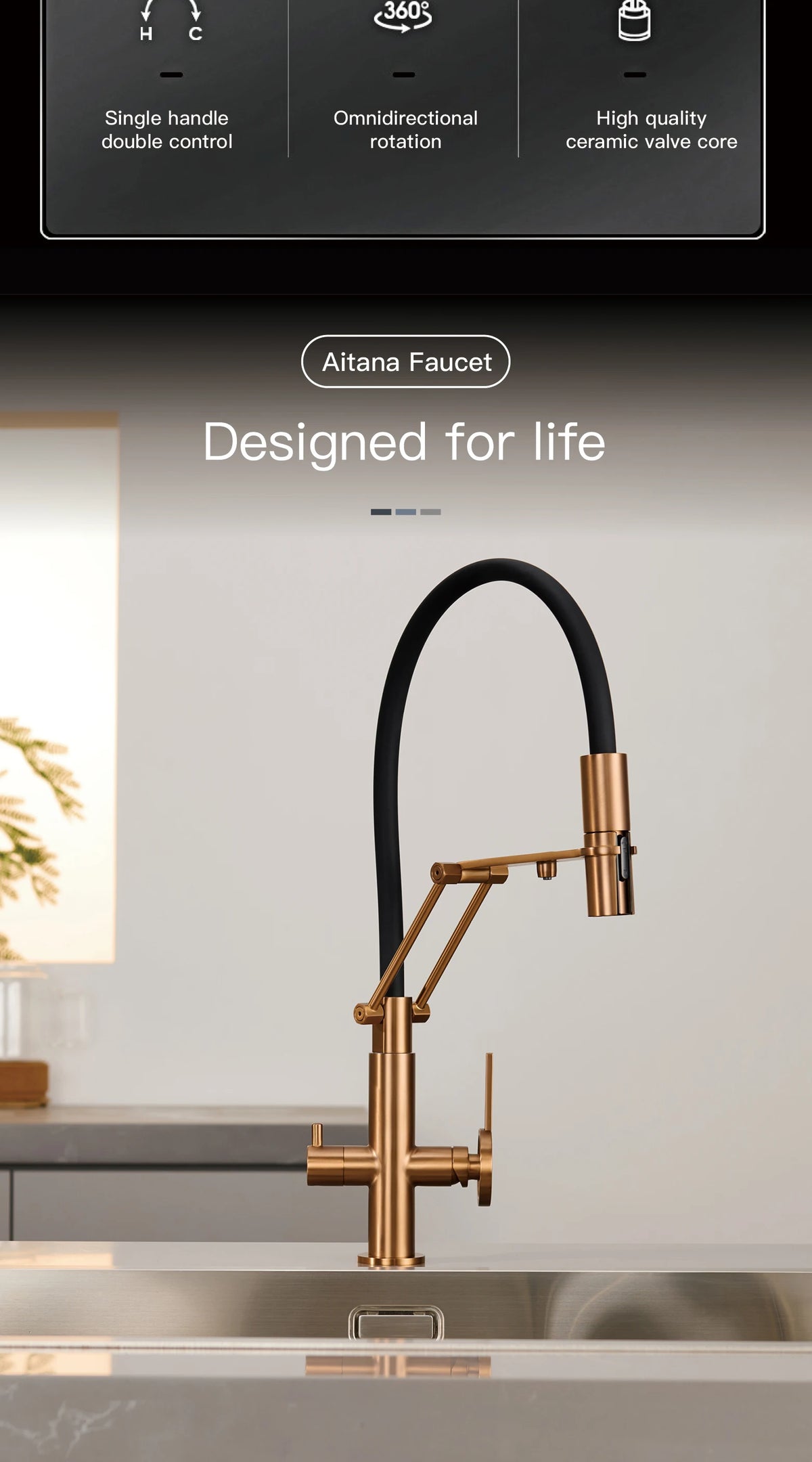 Gun Gray Brass Island Style Faucet Filtered Water