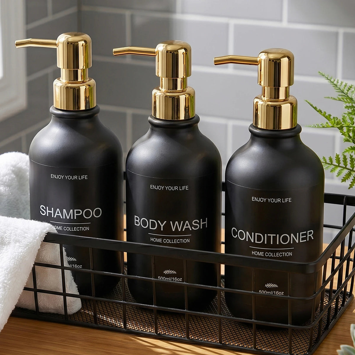 Matte Black Shower Dispenser Bottles Plastic Shampoo Conditioner