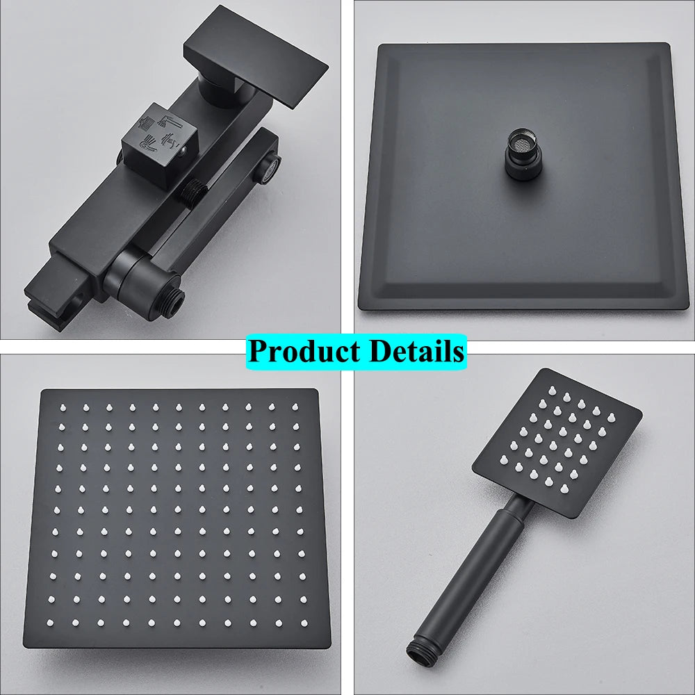 Black Brass Shower Faucet Sets Rainfall Bathtub Tap