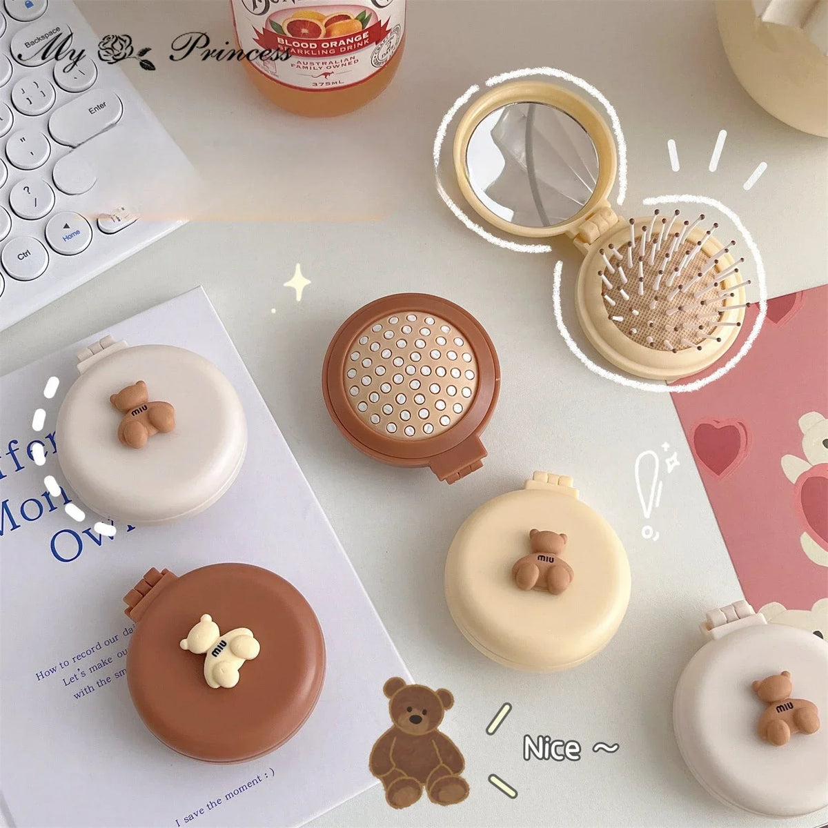 Cute Cartoon Foldable Comb Makeup Mirror Air Cushion