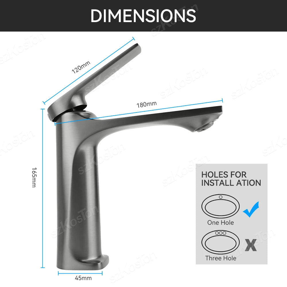 Brass Core Modern Bathroom Sink Faucet Handle Deck
