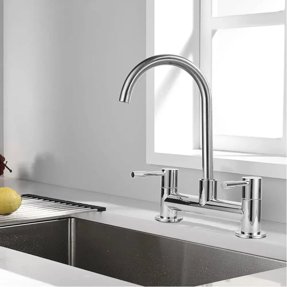 Modern Lever Double Handle Chrome Sink Faucet Cold