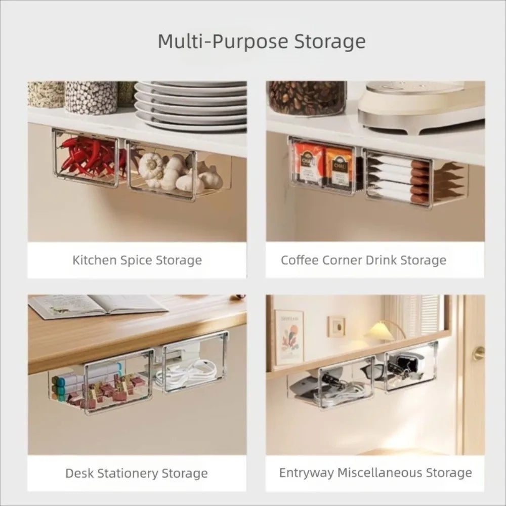 Transparent Pull-Out Storage Drawer No-Punching Installation