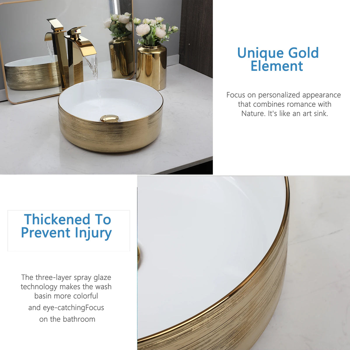 Kemaidi 14 Gold Round Vessel Sink Faucet Ceramic