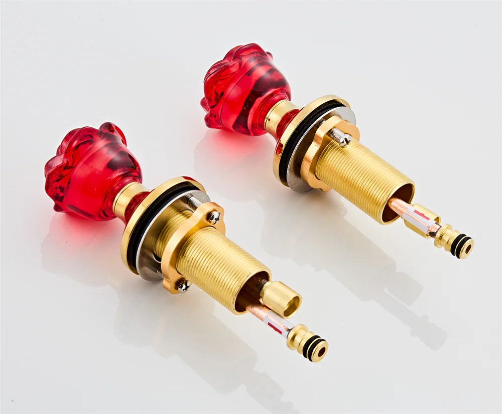 Gold Red Rose Basin Faucet Widespread Sink Tap