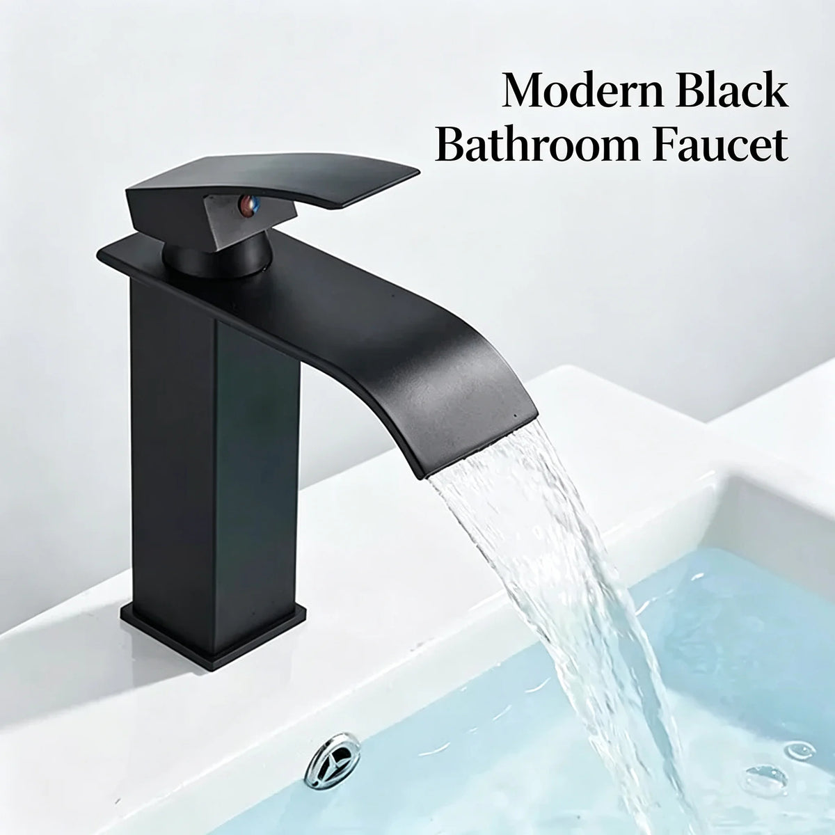 Matte Black Modern Bathroom Sink Faucet Waterfall Spout