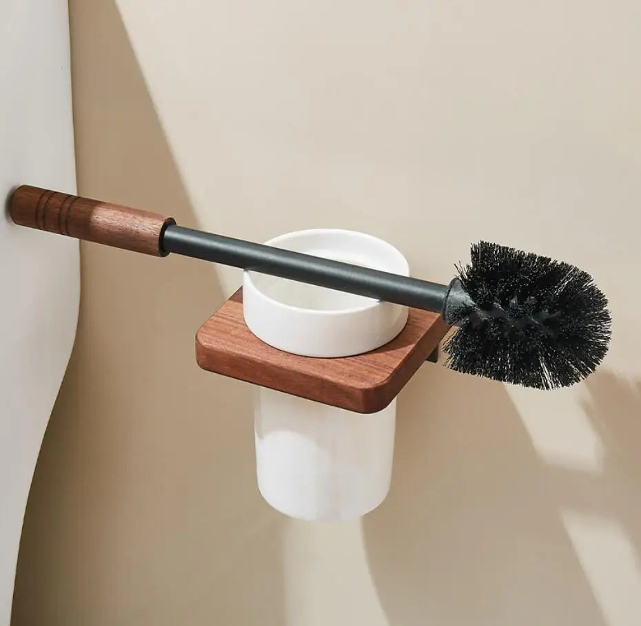 Walnut-Horse Bucket Brush Non-Dead Corner Toilet Shelf-Free
