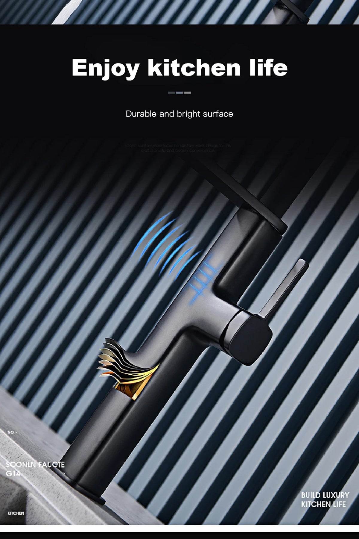 High End Black Brass Faucet Magnetic Suction Design