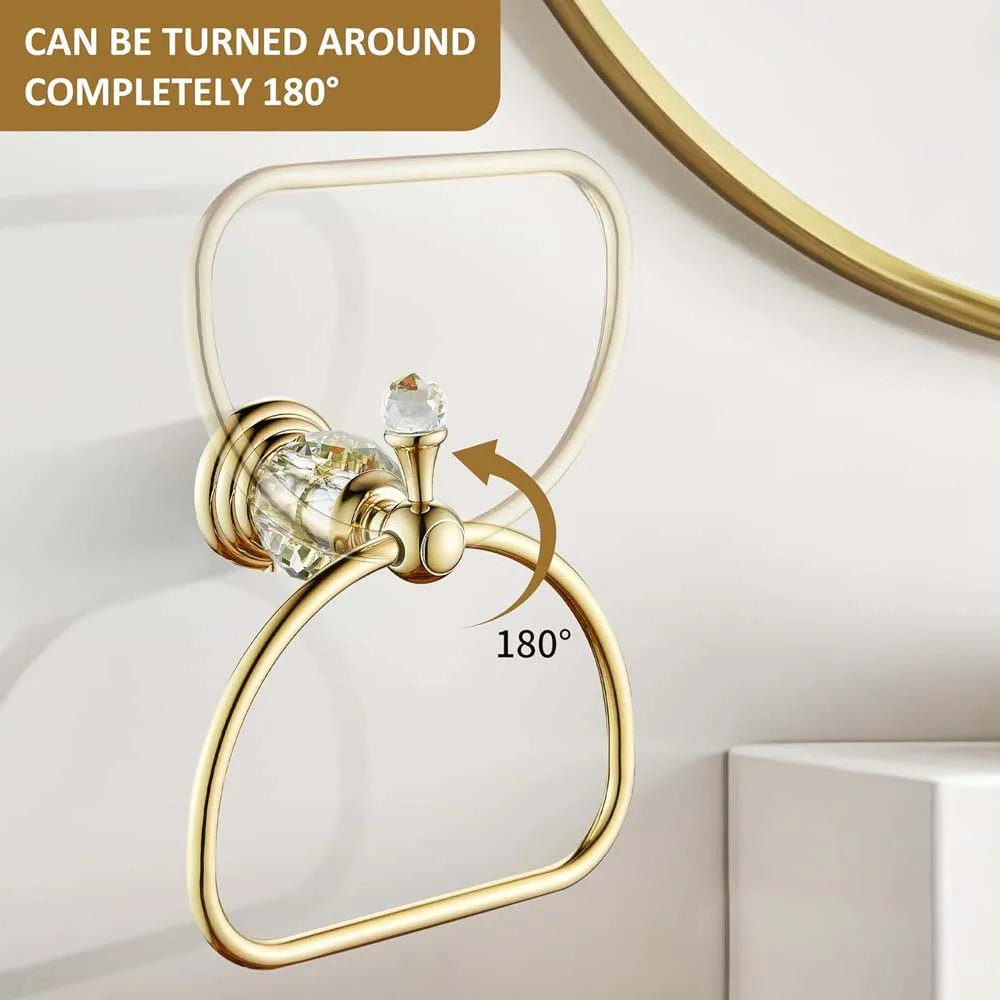 Luxury Crystal Gold Bathroom Hardware Wall Mounted Retractable