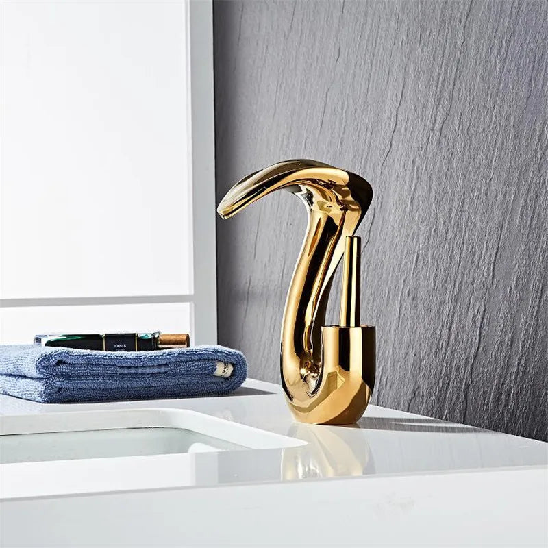 Tuqiu Black Bathroom Faucet Brass Gold Basin Faucet