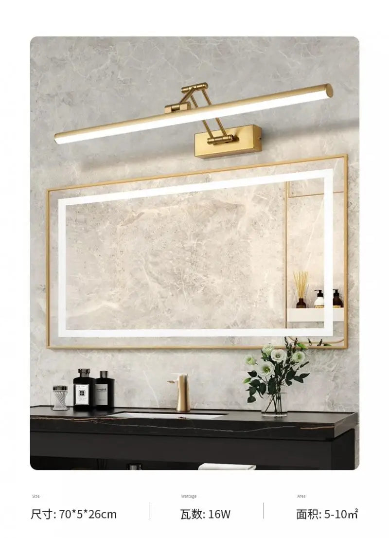 Modern Golden Bathroom Mirror Front Light Cabinet Foldable