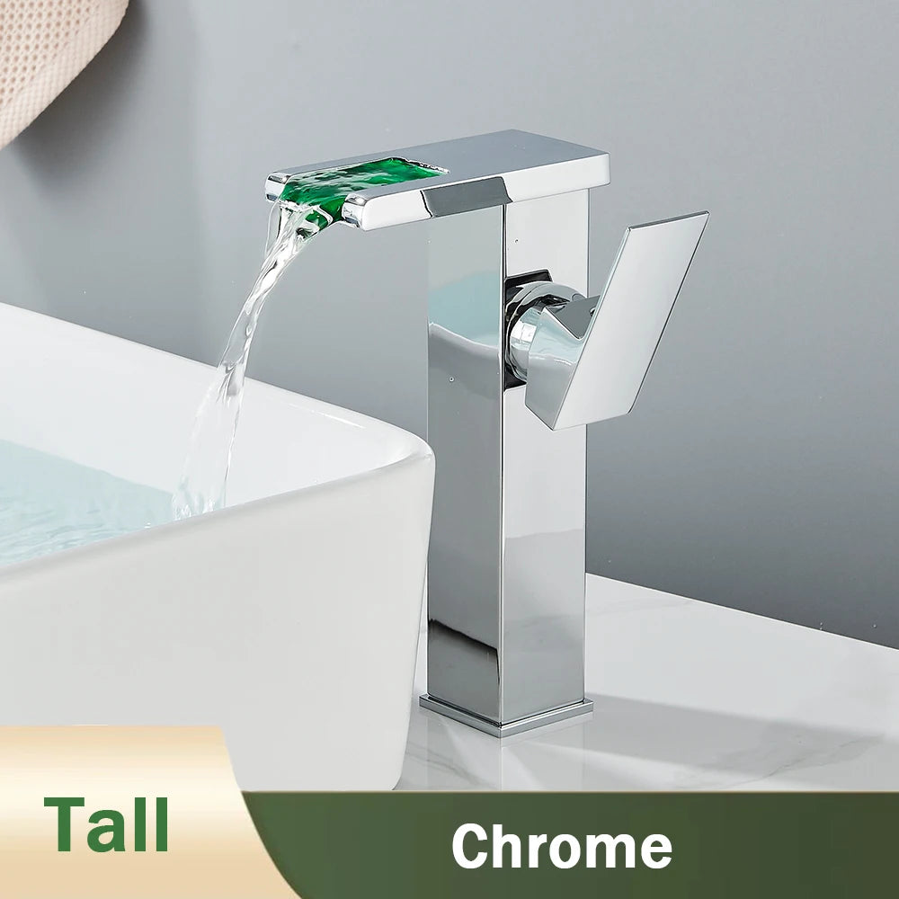 Rozin Led Bathroom Basin Faucet Black Waterfall Sink