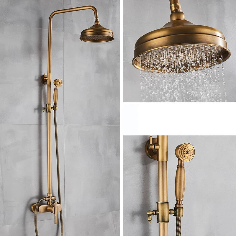 Antique Brass Shower Faucets Rainfall Shower Head Brass