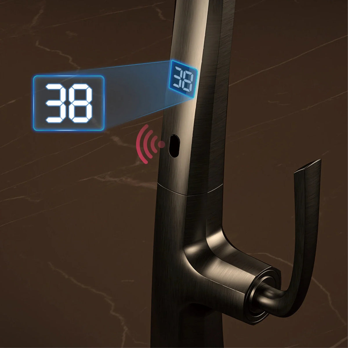 Luxury Brass Gun Gray Faucet Digital Display Intelligent