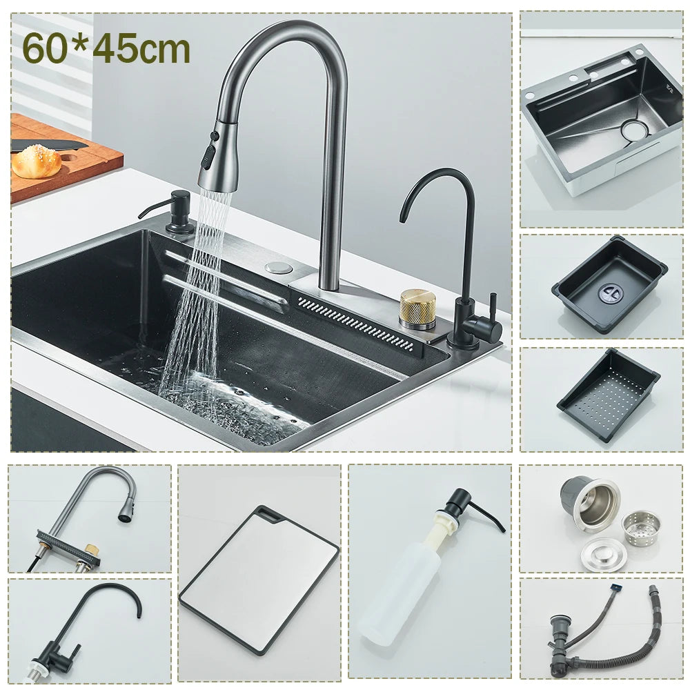 304 Stainless Steel Waterfall Sink Large Slot Integrated