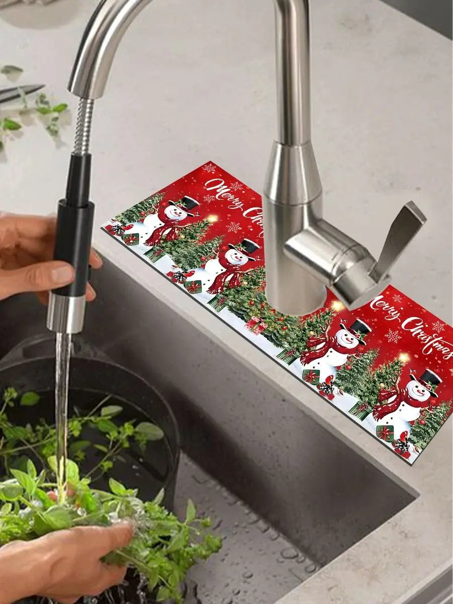 Christmas Absorbent Mat Bathroom Sink Faucet Mats Non