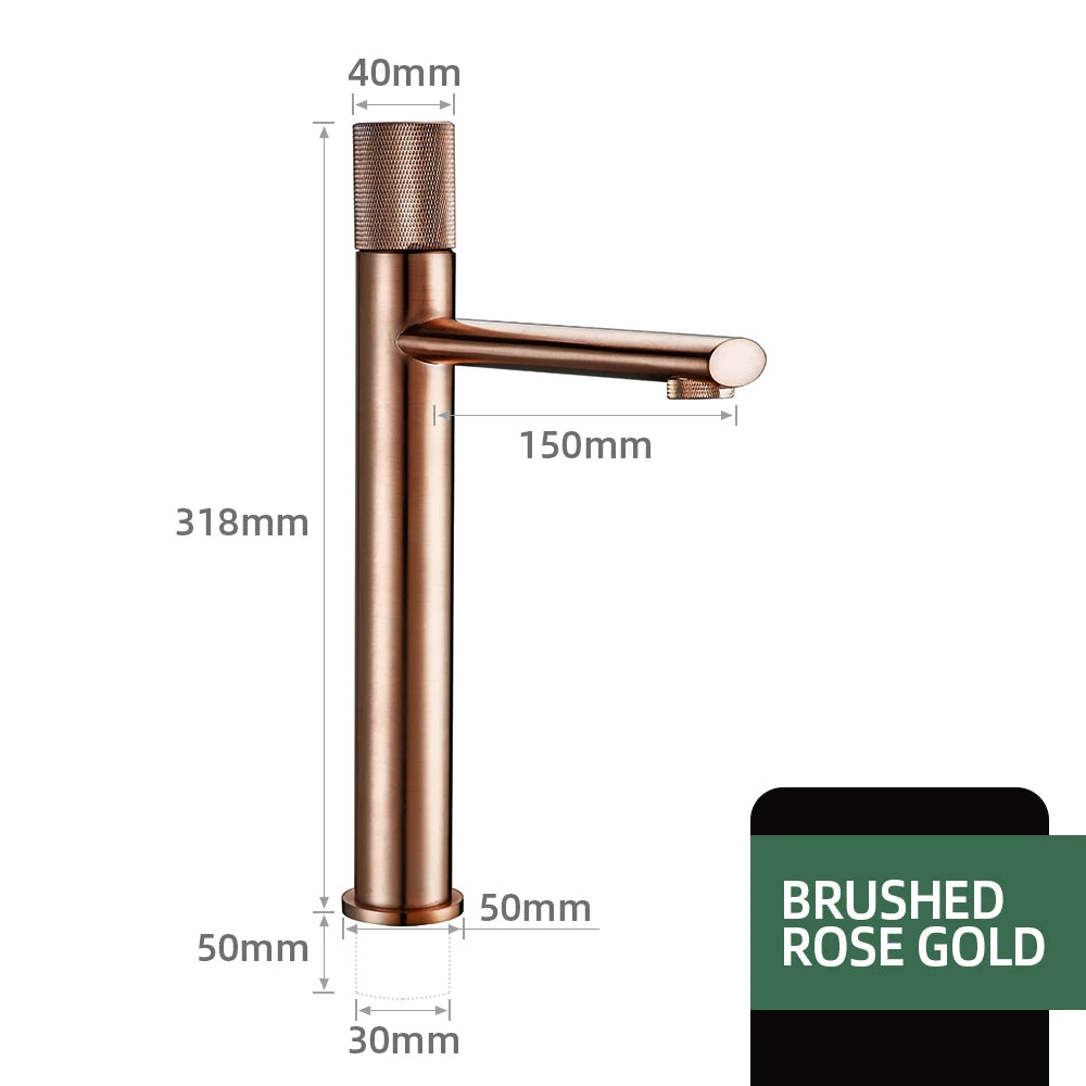 Knurled Faucet Brushed Gold Basin Faucet Bathroom Taps