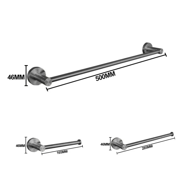 Grey Bathroom Hardware Kit Stainless Steel Round Wall