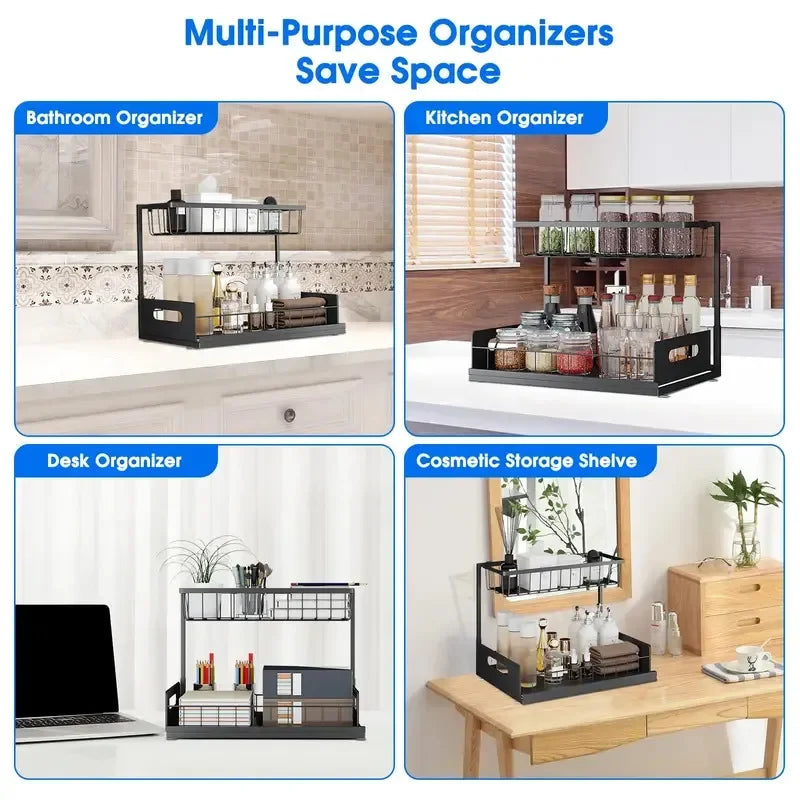 Tier Sliding Under Sink Storage Rack Rustproof Metal