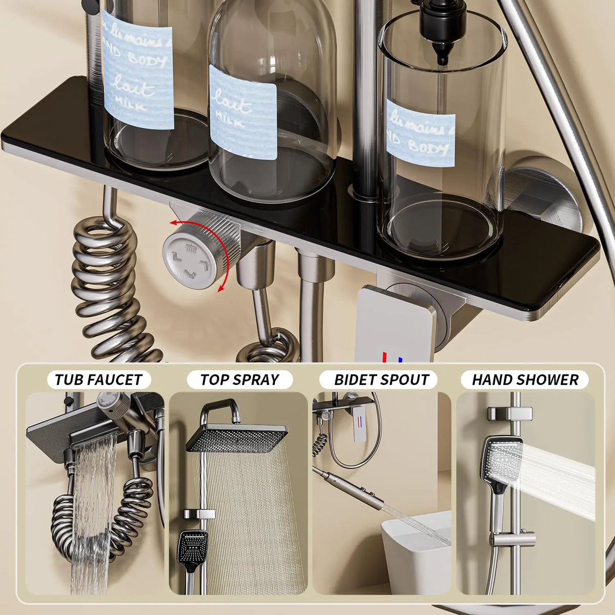 Bathroom Shower Faucet Complete Rain Shower Black Faucet