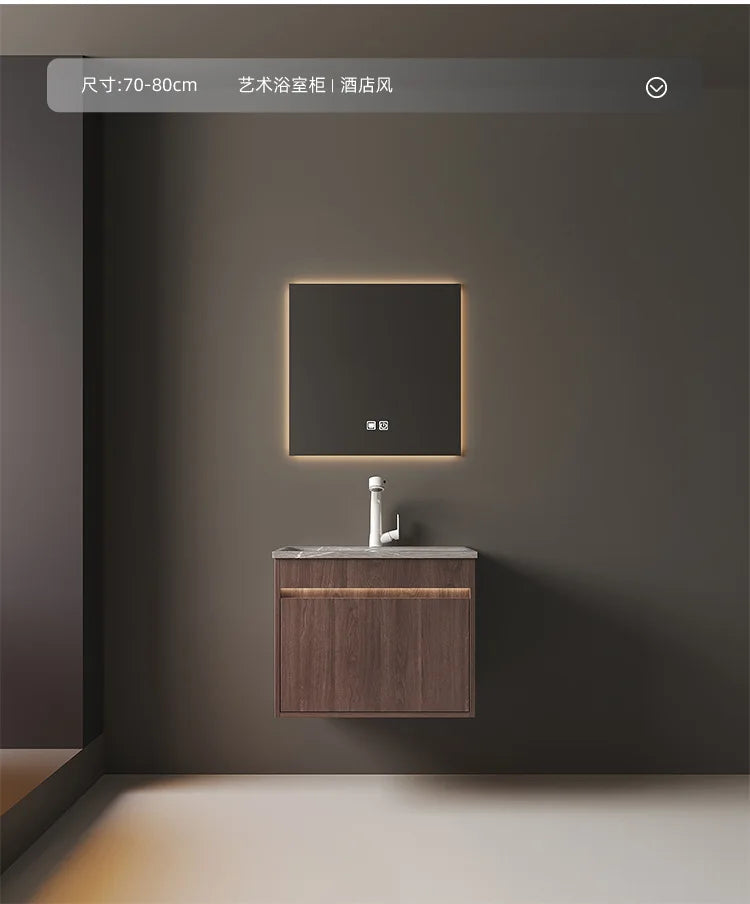 Light Luxury Bathroom Cabinets Rock Slab Integrated Washbasin