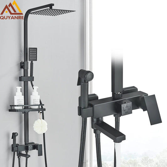 Black Chrome 3/4-Way Shower Faucet Rainfall Shower Cold