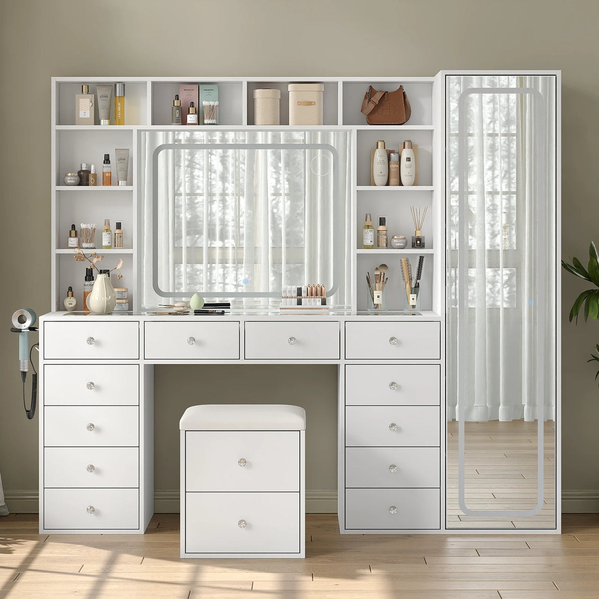 Large Capacity Makeup Vanity Table Led Lighted Mirror