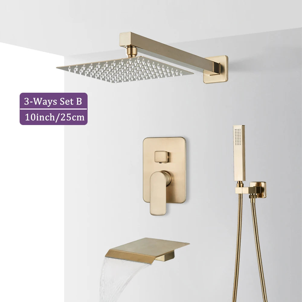 Brushed Gold Bathroom Shower Faucet 2/3 Way Rainfall