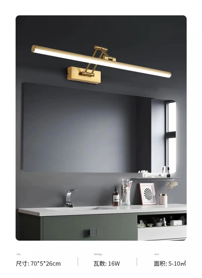 Modern Golden Bathroom Mirror Front Light Cabinet Foldable
